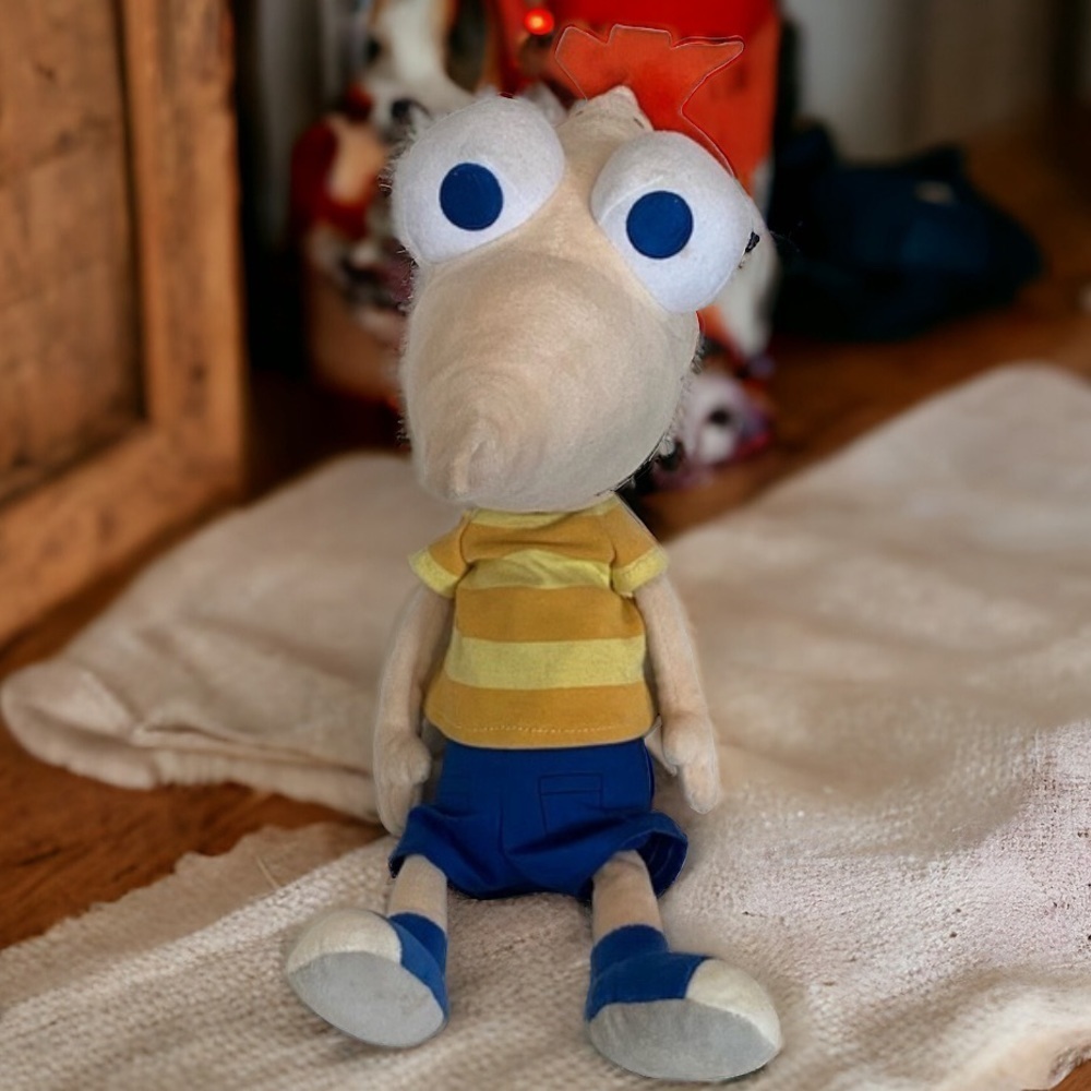 Disney Store Phineas and Ferb 16” Phineas Bean Bag Plush yellow top blue pants